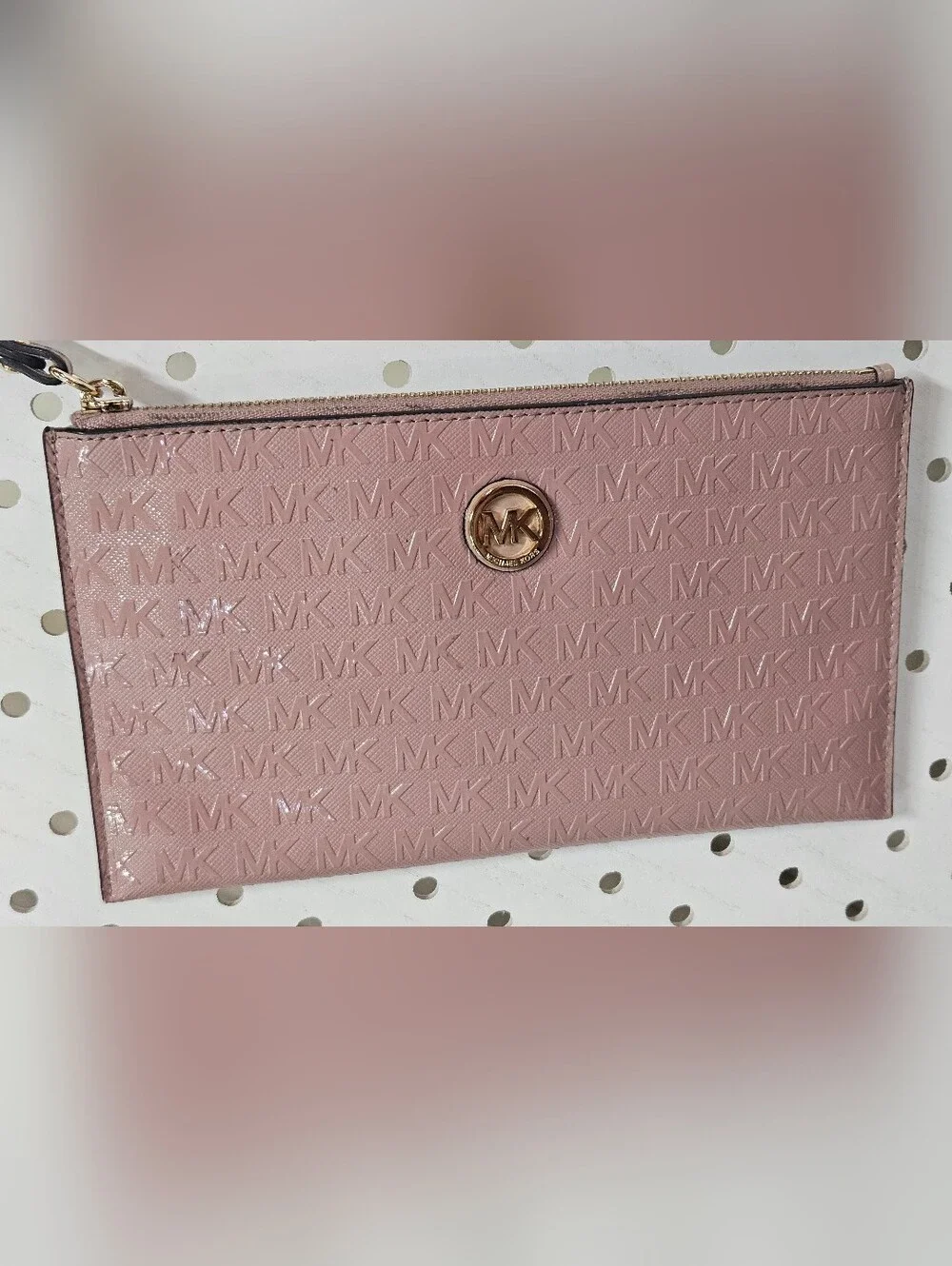 Michael Kors Blush Pink Embossed Wristlet Clutch with Gold